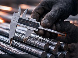 Vernier caliper checking the diameter of a Stena Steel TMT bar