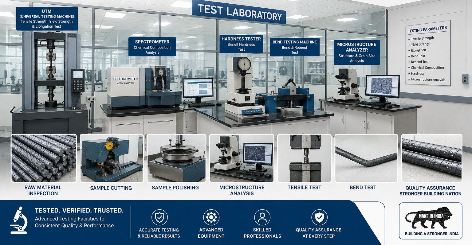 Stena Steel test laboratory with universal testing machine, spectrometer, hardness tester, bend tester and microstructure analyser